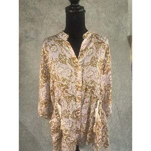 free people‎ cover up dress semi sheer floral M/L pockets tie waist Cotton EUC